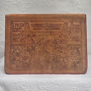 Egyptian Handmade Vintage Leather Bifold Organizer Document Holder Boho Business